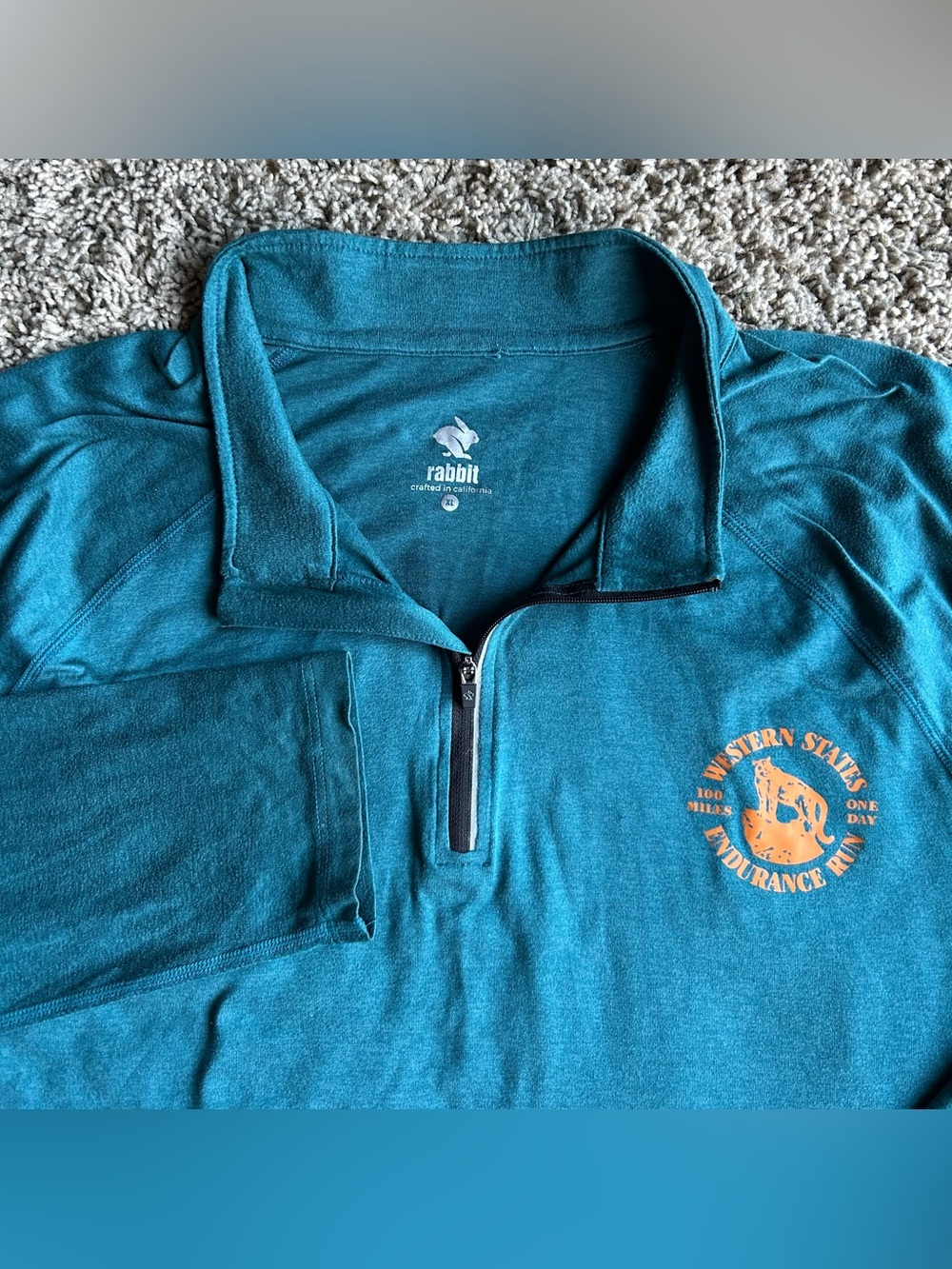 RARE Rabbit X Hoka Mens XL Teal 1/4 Zip Western States 100 Miles Endurance Run